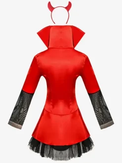 Halloween Robe courte effrayante en Polyester rouge diable pour femmes ensemble complet de Costumes