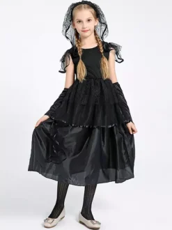 Halloween Robe de mariée noire gothique effrayante pour enfants