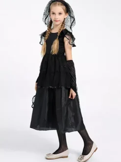 Halloween Robe de mariée noire gothique effrayante pour enfants