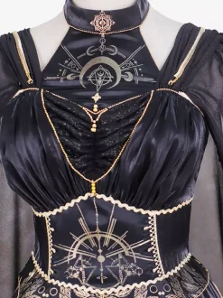 Halloween Robe gothique Lolita sans manches en patchwork noir or