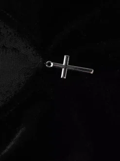 Halloween Robe gothique pour femme tunique longue en velours gothique avec dentelle et chaînes noires