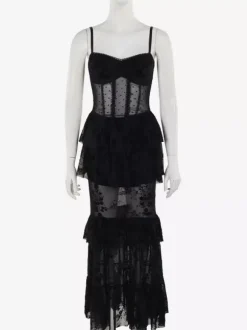 Halloween Robe gothique pour femme en dentelle noire et maille en polyester gothique