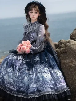 Halloween Robes de soirée gothiques Lolita à volants perles imprimé animal imprimé floral