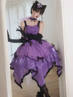 Halloween Robes gothiques Lolita avec n艙uds et volants violet