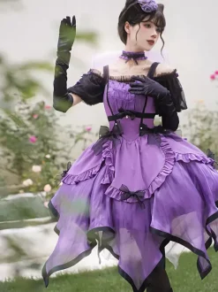 Halloween Robes gothiques Lolita avec n艙uds et volants violet