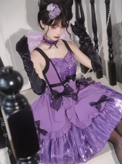 Halloween Robes gothiques Lolita avec n艙uds et volants violet
