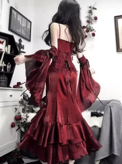 Halloween Robes gothiques Lolita à n艙uds et volants rouges