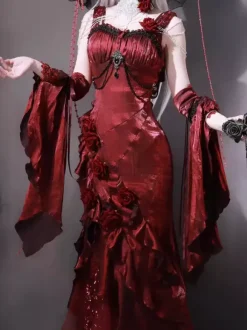 Halloween Robes gothiques Lolita à n艙uds et volants rouges