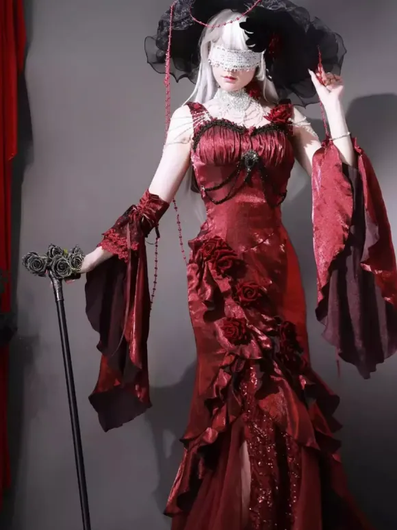 Halloween Robes gothiques Lolita à n艙uds et volants rouges