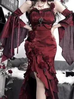 Halloween Robes gothiques Lolita à n艙uds et volants rouges