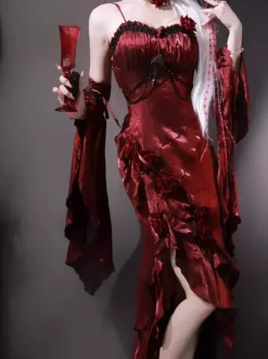 Halloween Robes gothiques Lolita à n艙uds et volants rouges