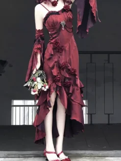Halloween Robes gothiques Lolita à n艙uds et volants rouges