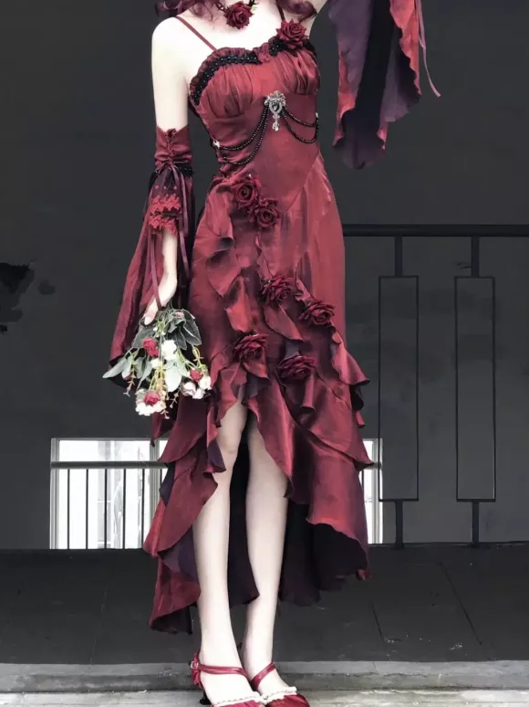 Halloween Robes gothiques Lolita à n艙uds et volants rouges