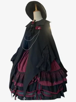 Halloween Robes Lolita Gothiques Rose Volants Noir Noir
