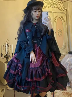 Halloween Robes Lolita Gothiques Rose Volants Noir Noir