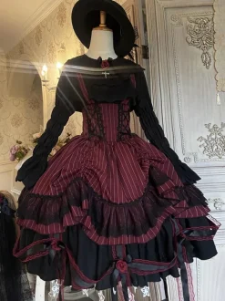 Halloween Robes Lolita Gothiques Rose Volants Noir Noir