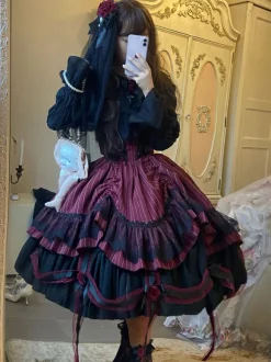 Halloween Robes Lolita Gothiques Rose Volants Noir Noir