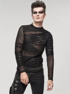 Halloween T-shirt tricoté style punk pull à manches longues chemises tendance transparentes