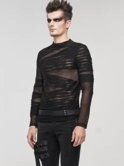 Halloween T-shirt tricoté style punk pull à manches longues chemises tendance transparentes