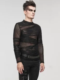 Halloween T-shirt tricoté style punk pull à manches longues chemises tendance transparentes