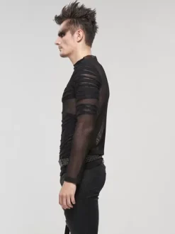 Halloween T-shirt tricoté style punk pull à manches longues chemises tendance transparentes