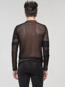 Halloween T-shirt tricoté style punk pull à manches longues chemises tendance transparentes