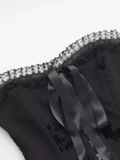 Halloween Vêtements gothiques pour femmes n艙uds plissés noirs volants tunique gothique en polyester costumes rétro