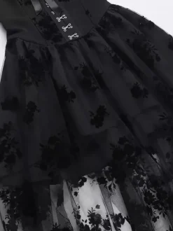 Halloween Vêtements gothiques pour femmes n艙uds plissés noirs volants tunique gothique en polyester costumes rétro