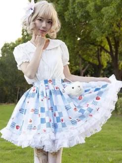 Harajuku Jupe Lolita SK Lolita À Volants Bleu Ciel ClairImprimée Fleurie