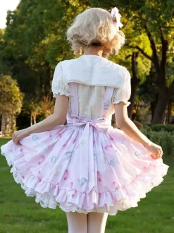 Harajuku Lolita SK Jupes à volants rose doux à imprimé Fleurie