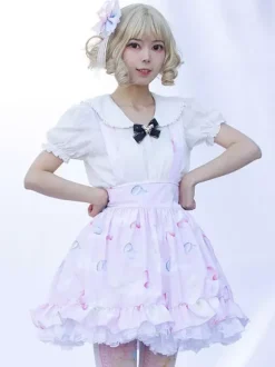 Harajuku Lolita SK Jupes à volants rose doux à imprimé Fleurie
