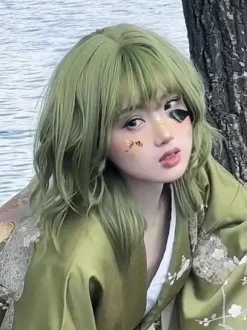Harajuku Mode Lolita Perruques Courtes Fibre Résistant À La Chaleur Vert Lolita Accessoires