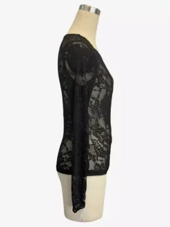 Haut à col en V bordure festonnée dentelle florale manches longues coupe ajustée pour femme 2026