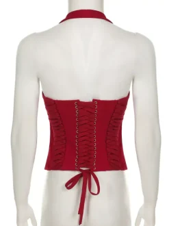Haut corset dos nu avec fermeture éclair et lacets dans le dos pour boîte de nuit 2026