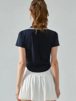 Haut De Tennis Pour Femme Col Rond À Zip Top Nylon Manches Courtes Vêtements De Sport
