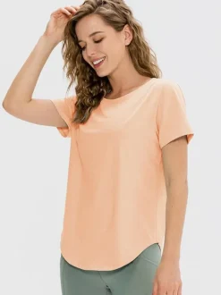 Haut De Tennis Pour Femme Col Rond Top Nylon Manches Courtes Vêtements De Sport