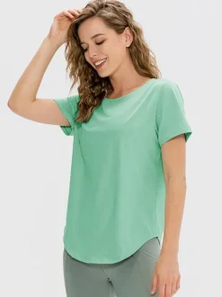 Haut De Tennis Pour Femme Col Rond Top Nylon Manches Courtes Vêtements De Sport