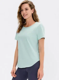 Haut De Tennis Pour Femme Col Rond Top Nylon Manches Courtes Vêtements De Sport