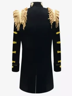 Haut noir vintage style européen à franges coupe slim manches longues costumes rétro