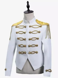 Haut rétro blanc pour hommes élégant manches longues Royal Court pardessus rétro Costumes