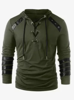 Haut vintage noir rétro en polyester à manches longues Costumes rétro pour homme