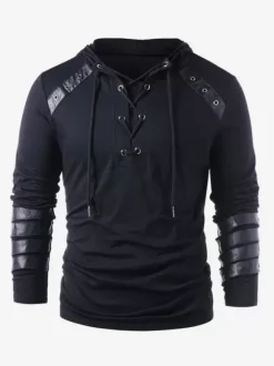 Haut vintage noir rétro en polyester à manches longues Costumes rétro pour homme
