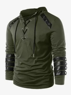 Haut vintage noir rétro en polyester à manches longues Costumes rétro pour homme