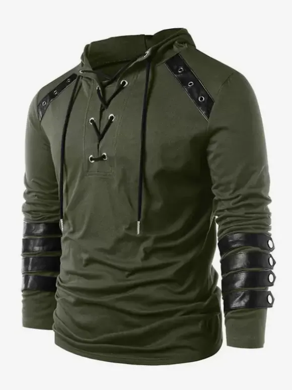 Haut vintage noir rétro en polyester à manches longues Costumes rétro pour homme