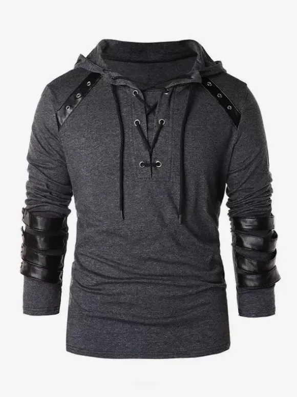 Haut vintage noir rétro en polyester à manches longues Costumes rétro pour homme