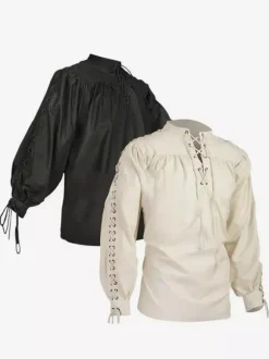 Haut vintage noir rétro en polyester à manches longues Costumes rétro pour homme