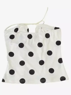 Haut corset dos nu à pois pour femme - Bustier blanc vintage sans manches coupe ajustée - Idéal pour une fête d'été sur la plage 2026