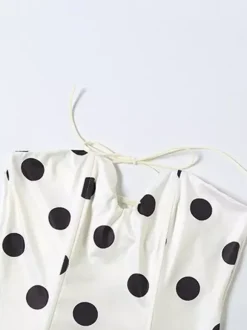 Haut corset dos nu à pois pour femme - Bustier blanc vintage sans manches coupe ajustée - Idéal pour une fête d'été sur la plage 2026