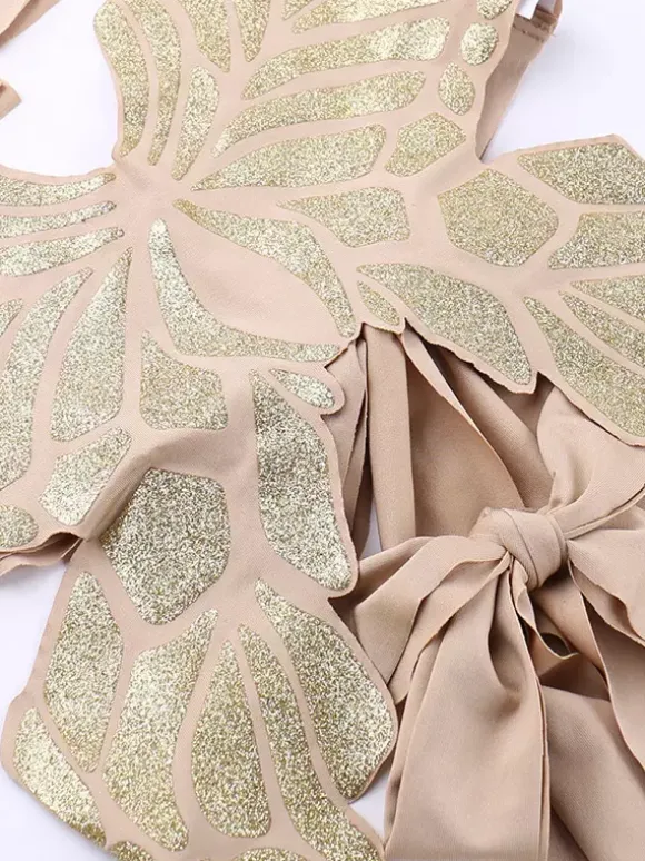 Haut court licou avec n艙ud papillon dans le dos Clubwear papillon brillant pour femmes 2026