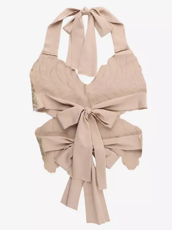 Haut court licou avec n艙ud papillon dans le dos Clubwear papillon brillant pour femmes 2026